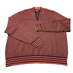 Lands End Men's Supima Cotton Quarter 1/4 Zip Sweater Orange Clay Navy XL NWT